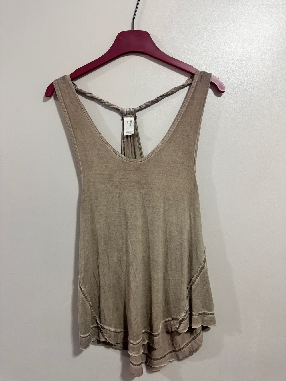Free People We The Free Taupe Gray Flowy Asymmetrical Tank Top Boho Size Large